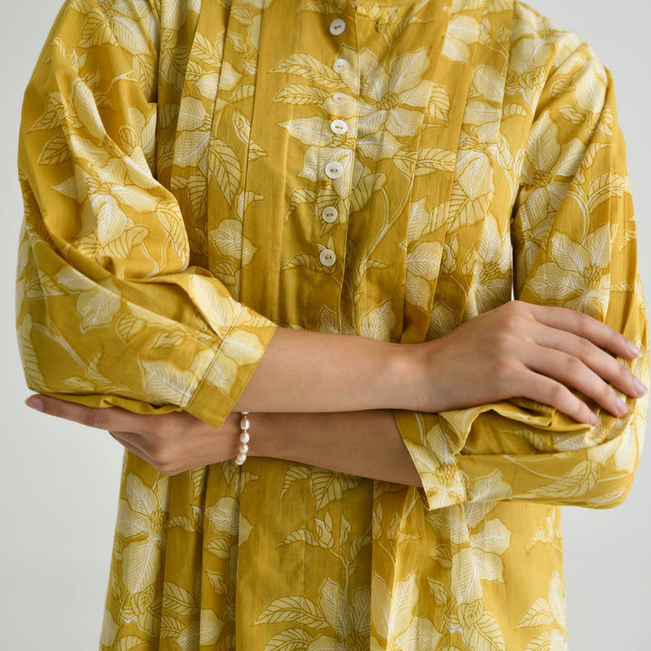 Yellow-Cotton-Sanganeri-Floral-Print-Tunic