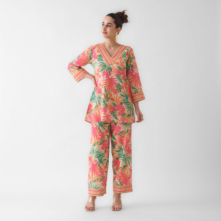 Peach-Cotton-Tropical-Co-Ord-Set