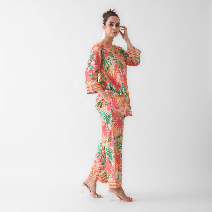 Peach-Cotton-Tropical-Co-Ord-Set