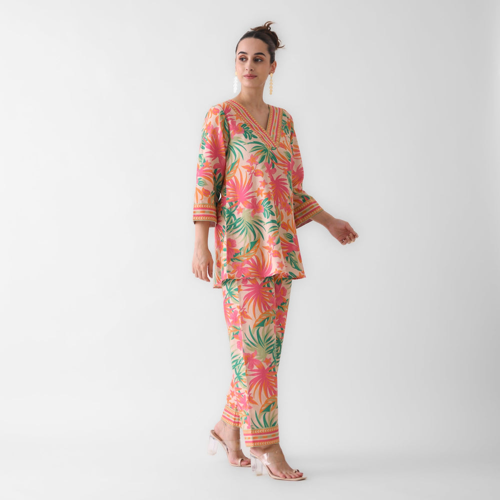 Peach-Cotton-Tropical-Co-Ord-Set