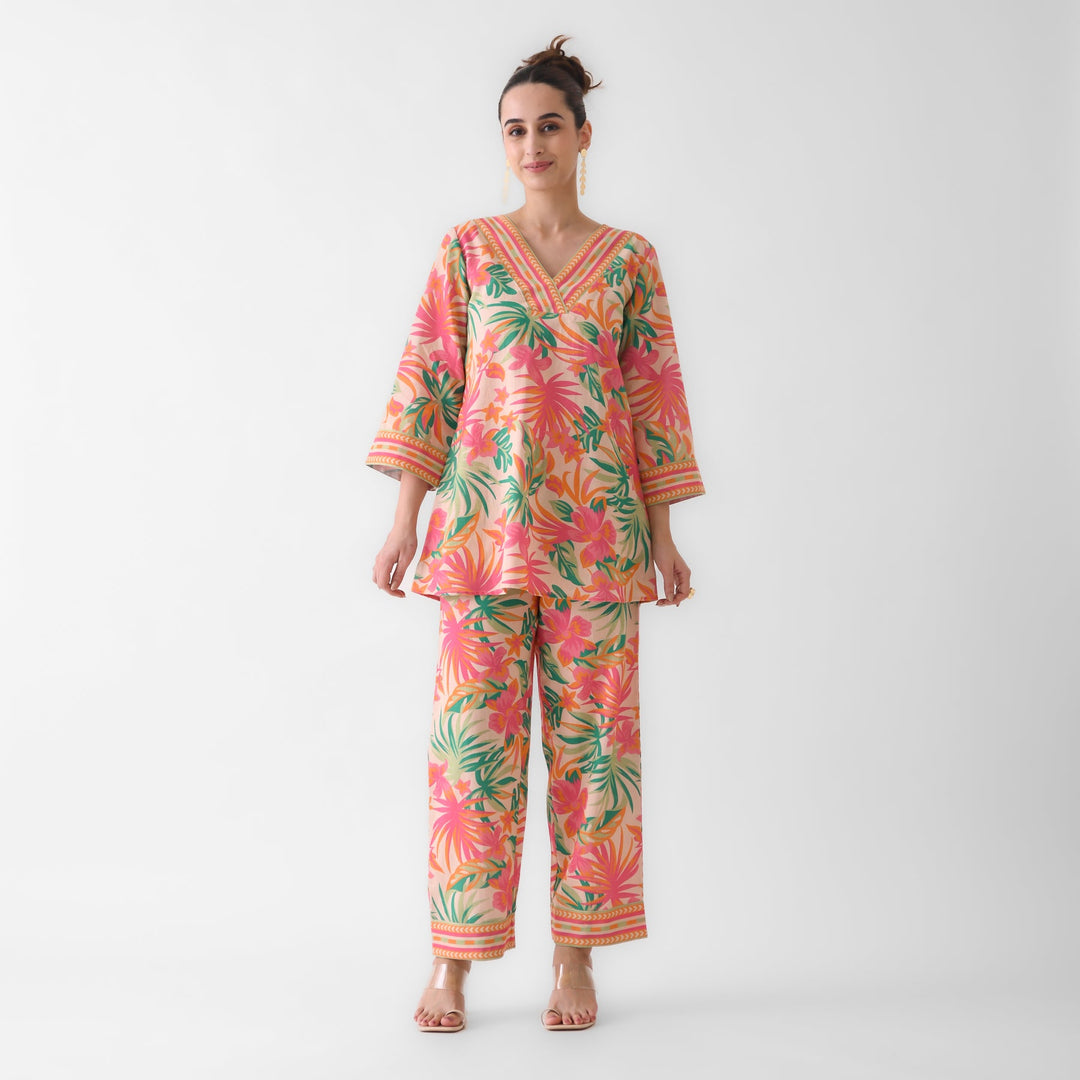 Peach-Cotton-Tropical-Co-Ord-Set