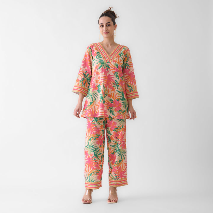 Peach-Cotton-Tropical-Co-Ord-Set