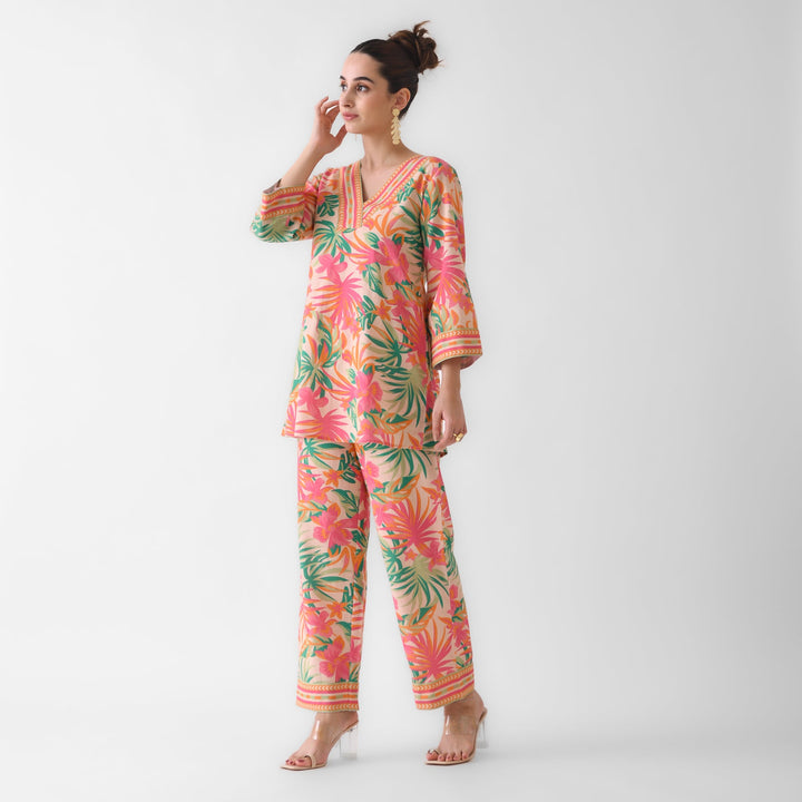 Peach-Cotton-Tropical-Co-Ord-Set