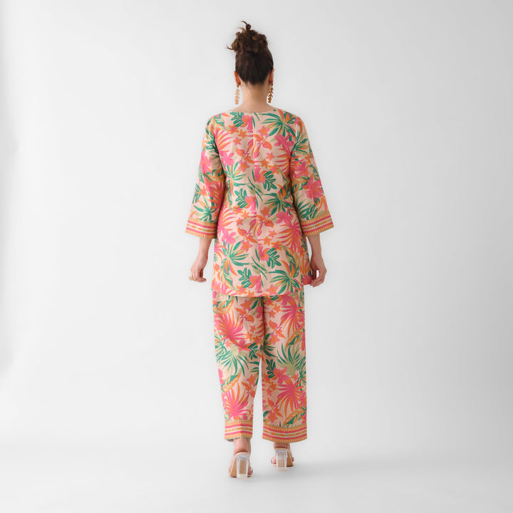 Peach-Cotton-Tropical-Co-Ord-Set