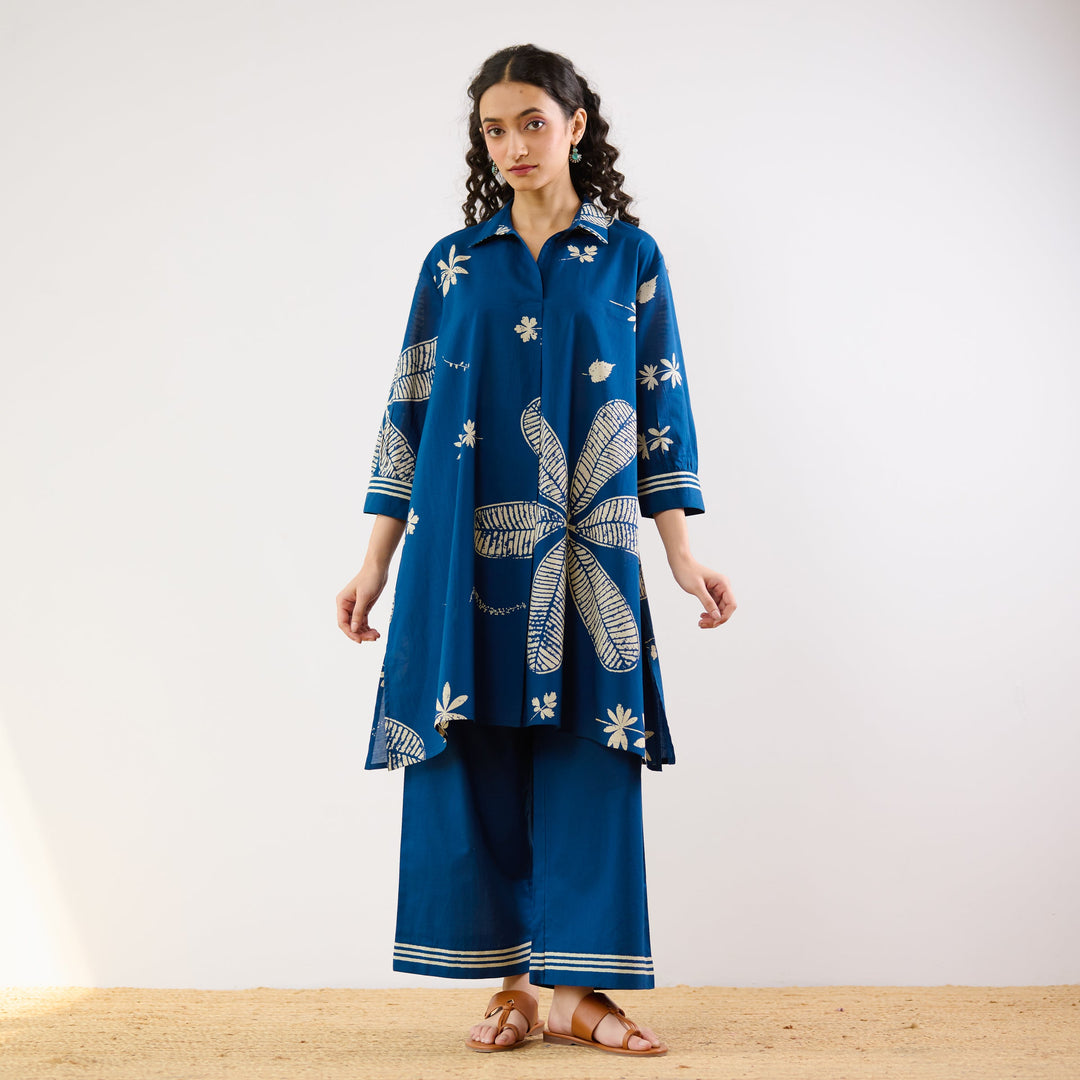Indigo-Blue-Cotton-Plumeria-Co-Ord-Set