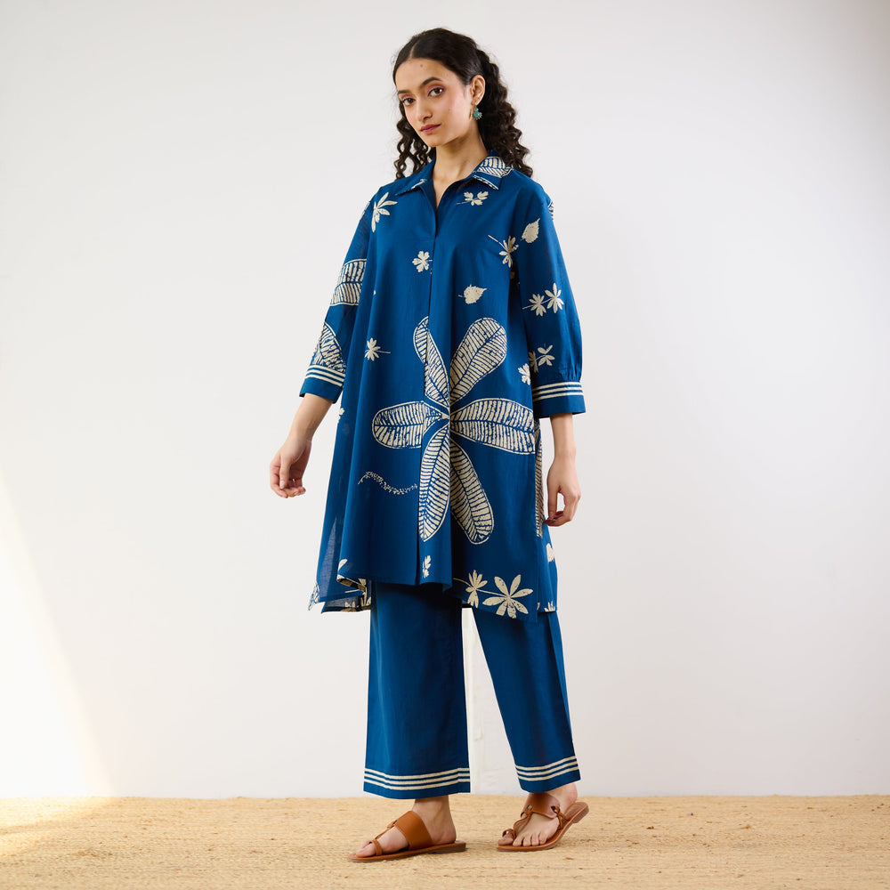 Indigo-Blue-Cotton-Plumeria-Co-Ord-Set