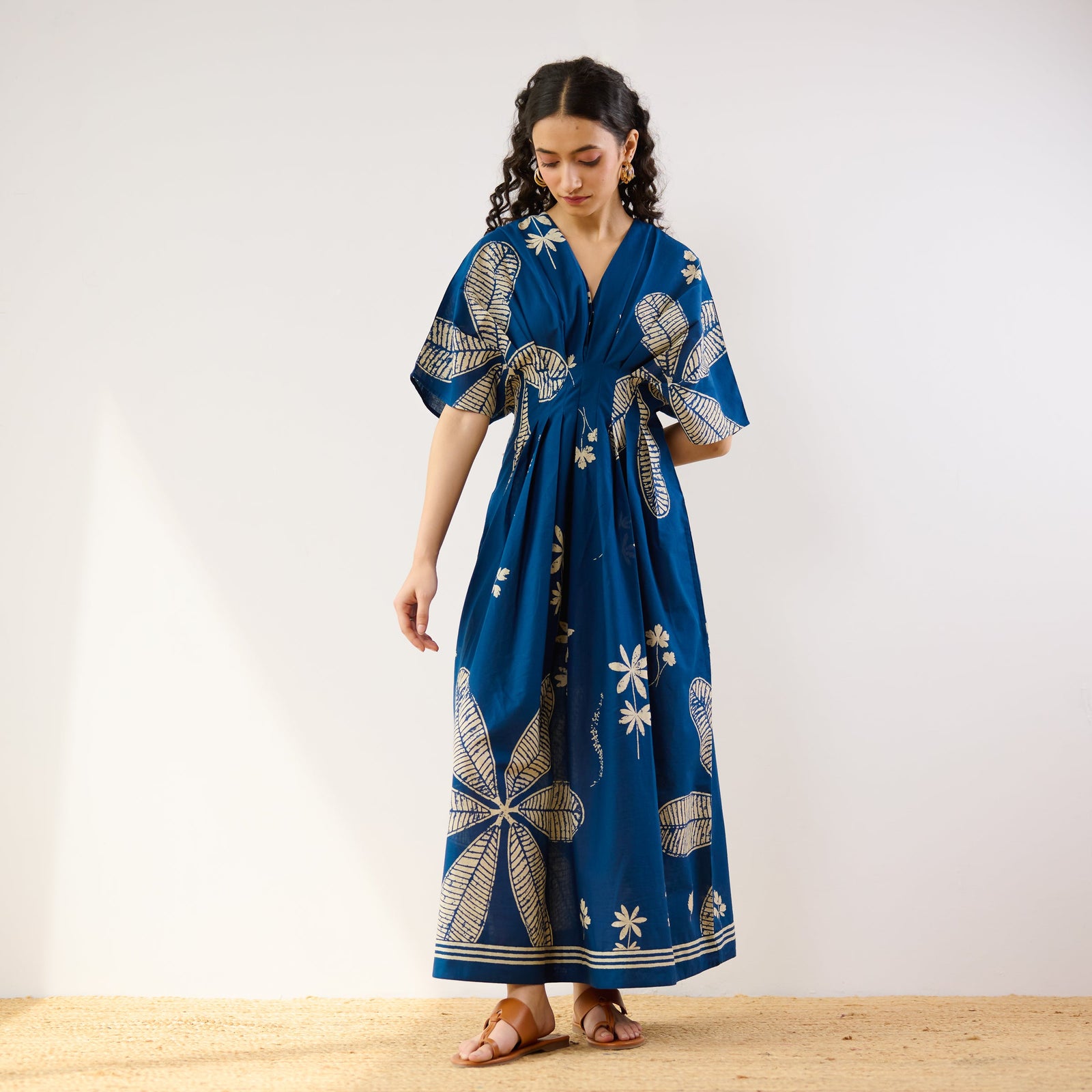 Indigo-Cotton-Periwinkle-Pleated-Maxi-Dress