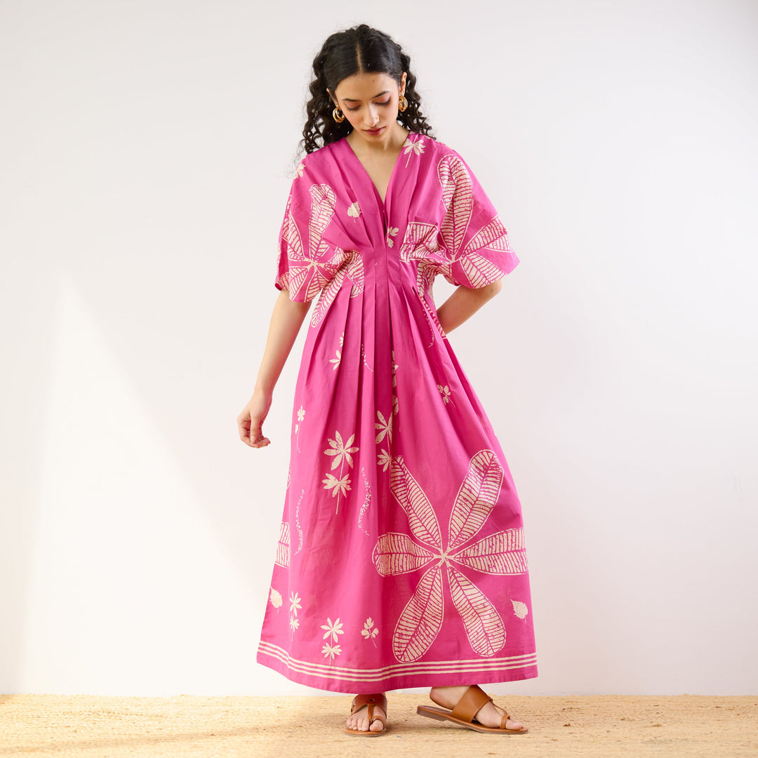 Pink-Cotton-Periwinkle-Pleated-Maxi-Dress