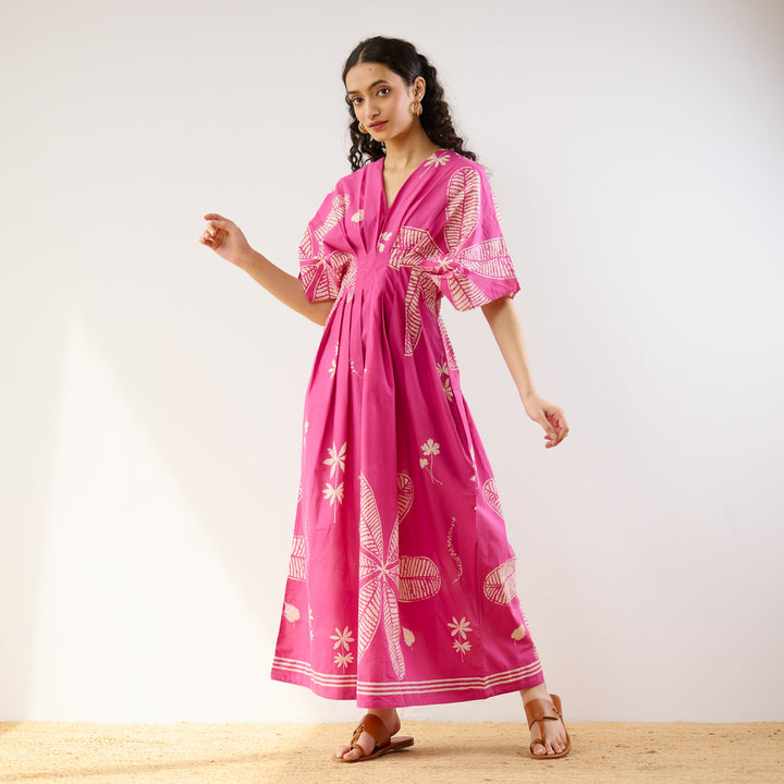 Pink-Cotton-Periwinkle-Pleated-Maxi-Dress