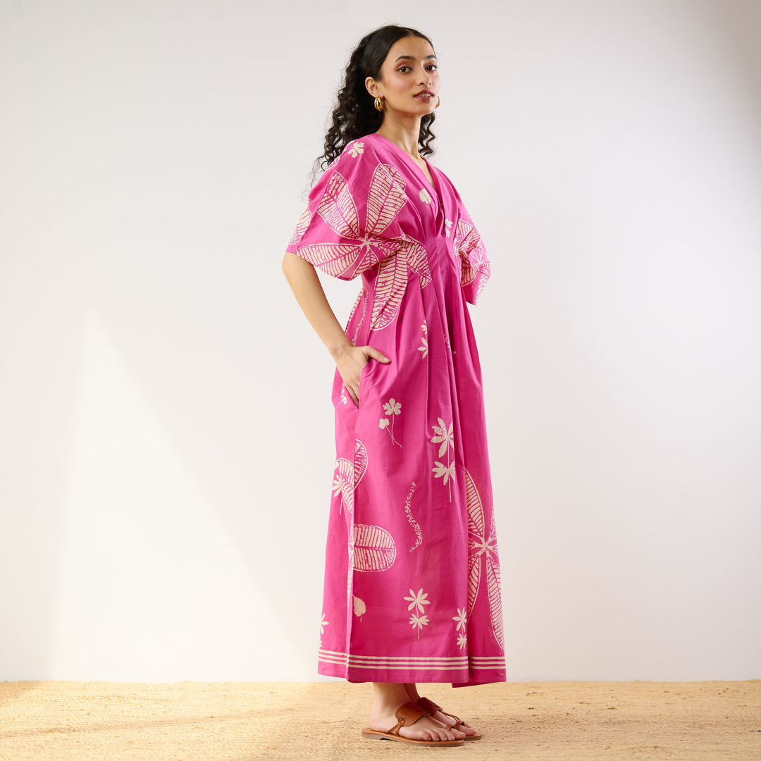 Pink-Cotton-Periwinkle-Pleated-Maxi-Dress