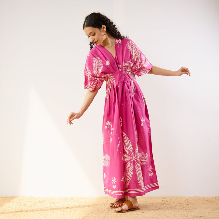 Pink-Cotton-Periwinkle-Pleated-Maxi-Dress
