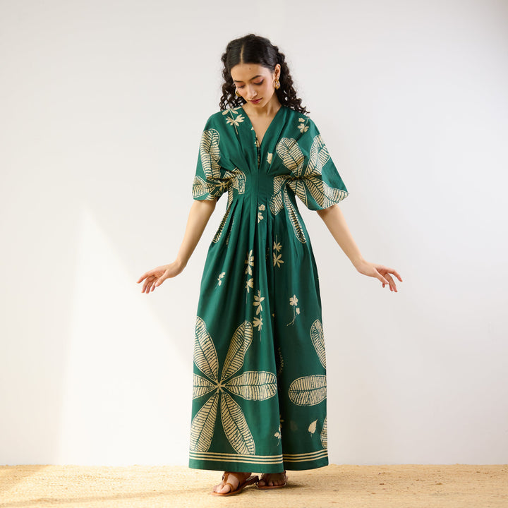 Green-Cotton-Periwinkle-Pleated-Maxi-Dress