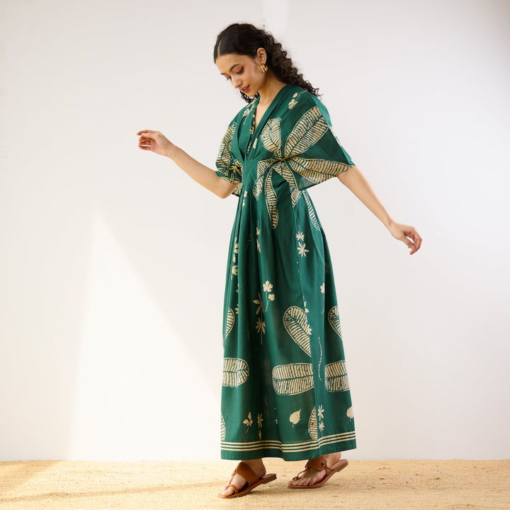 Green-Cotton-Periwinkle-Pleated-Maxi-Dress