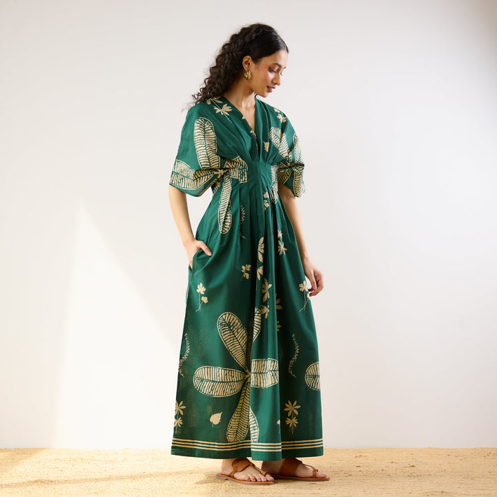 Green-Cotton-Periwinkle-Pleated-Maxi-Dress