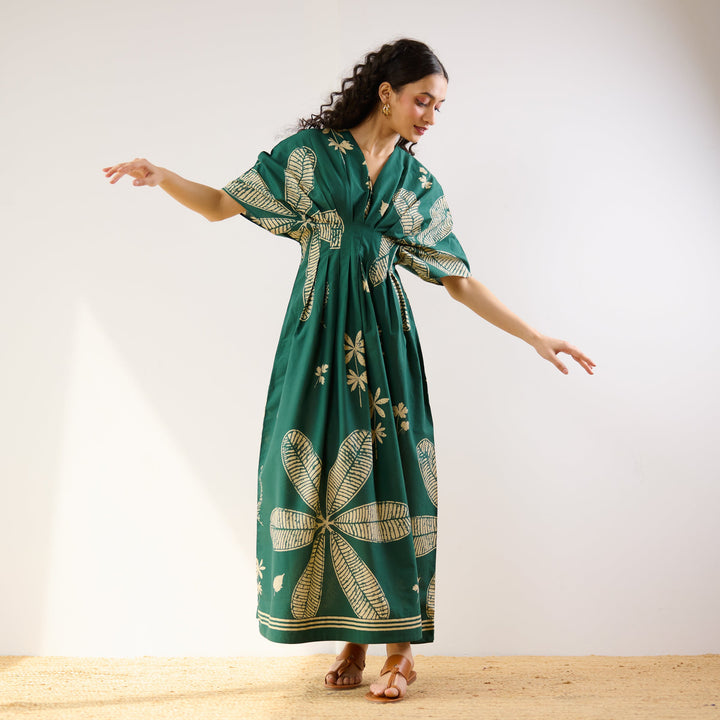 Green-Cotton-Periwinkle-Pleated-Maxi-Dress