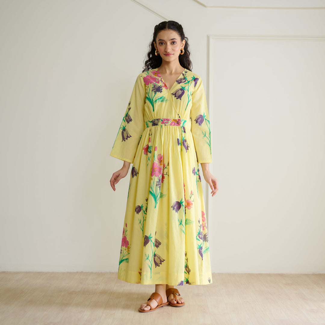 Banana-Yellow-Cotton-Maxi-Dresse-With-Mulmul-Slip