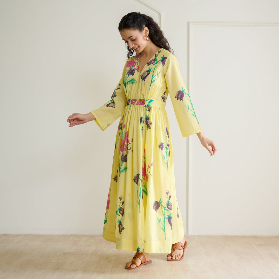 Banana-Yellow-Cotton-Maxi-Dresse-With-Mulmul-Slip