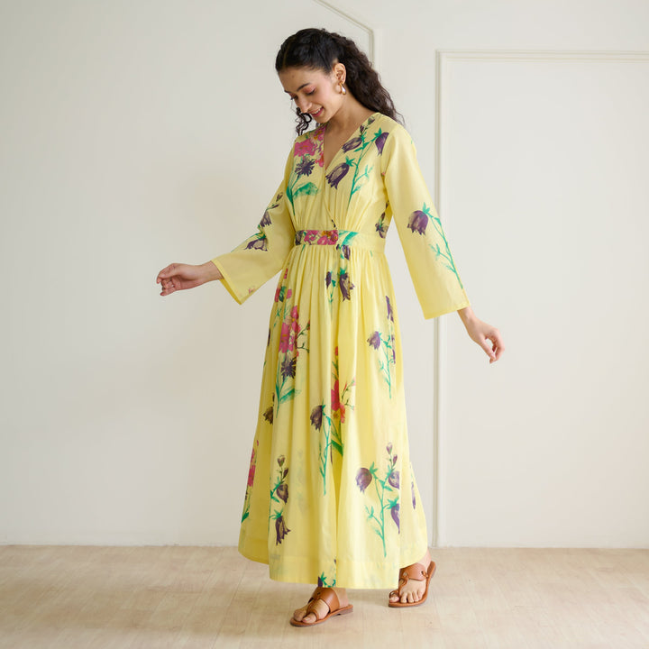 Banana-Yellow-Cotton-Maxi-Dresse-With-Mulmul-Slip