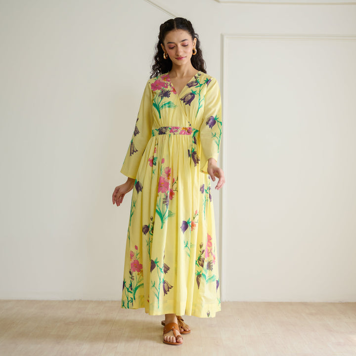 Banana-Yellow-Cotton-Maxi-Dresse-With-Mulmul-Slip