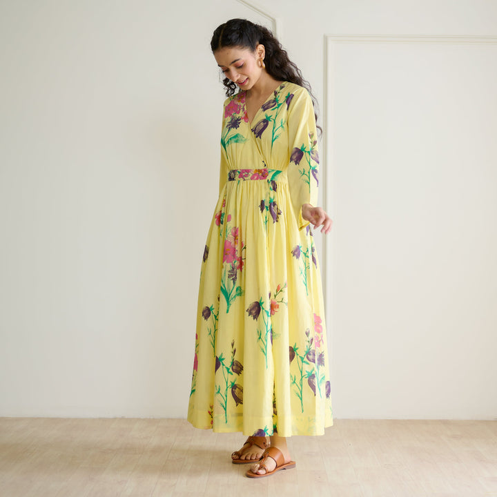 Banana-Yellow-Cotton-Maxi-Dresse-With-Mulmul-Slip