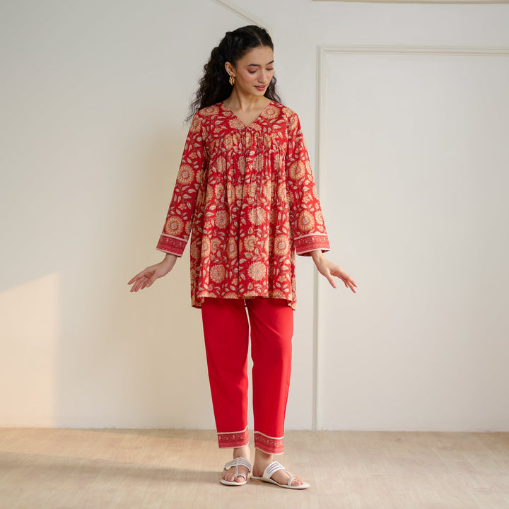 Cherry-Red-Cotton-Sanganeri-Co-Ord-Set