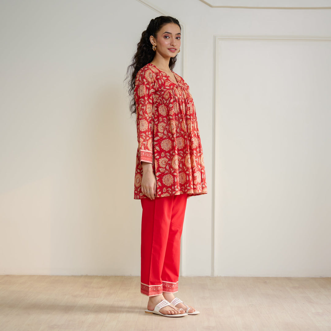 Cherry-Red-Cotton-Sanganeri-Co-Ord-Set