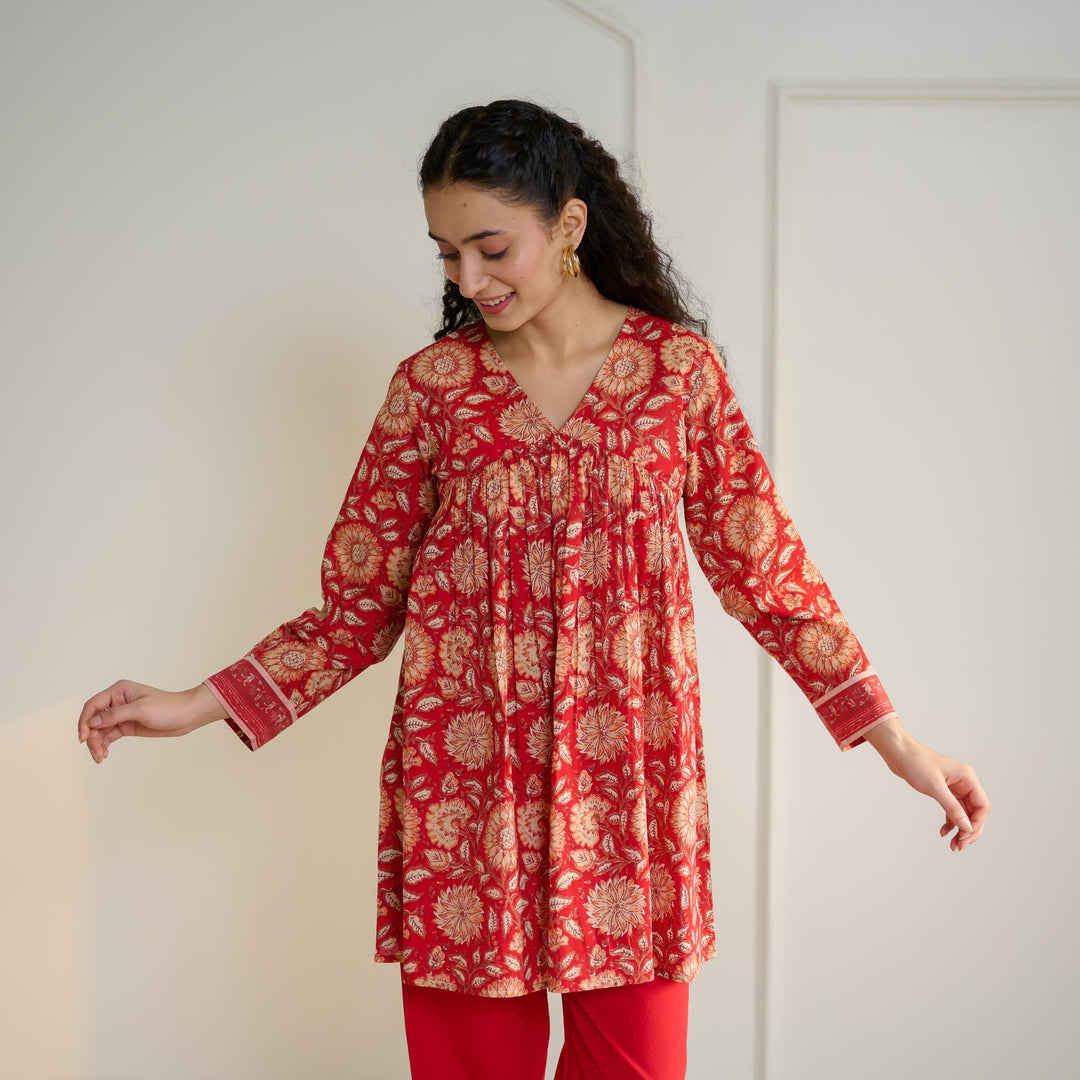Cherry-Red-Cotton-Sanganeri-Co-Ord-Set