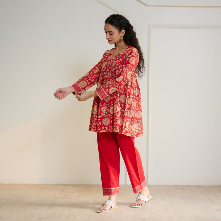 Cherry-Red-Cotton-Sanganeri-Co-Ord-Set