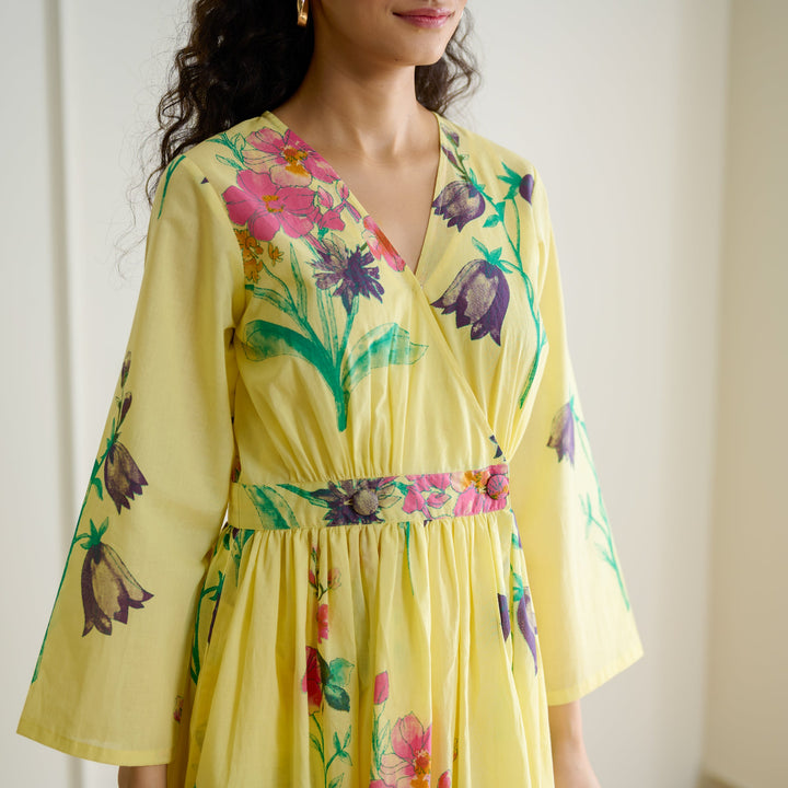 Banana-Yellow-Cotton-Maxi-Dresse-With-Mulmul-Slip