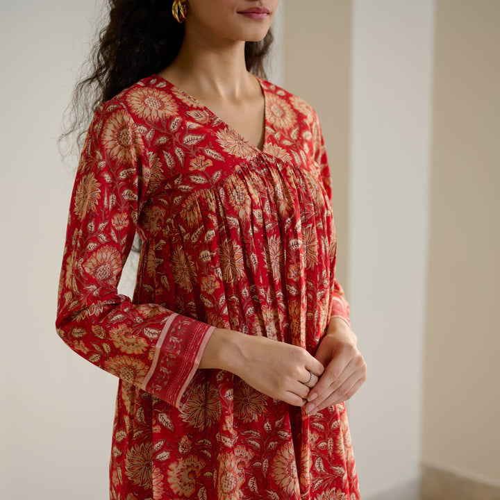 Cherry-Red-Cotton-Sanganeri-Co-Ord-Set