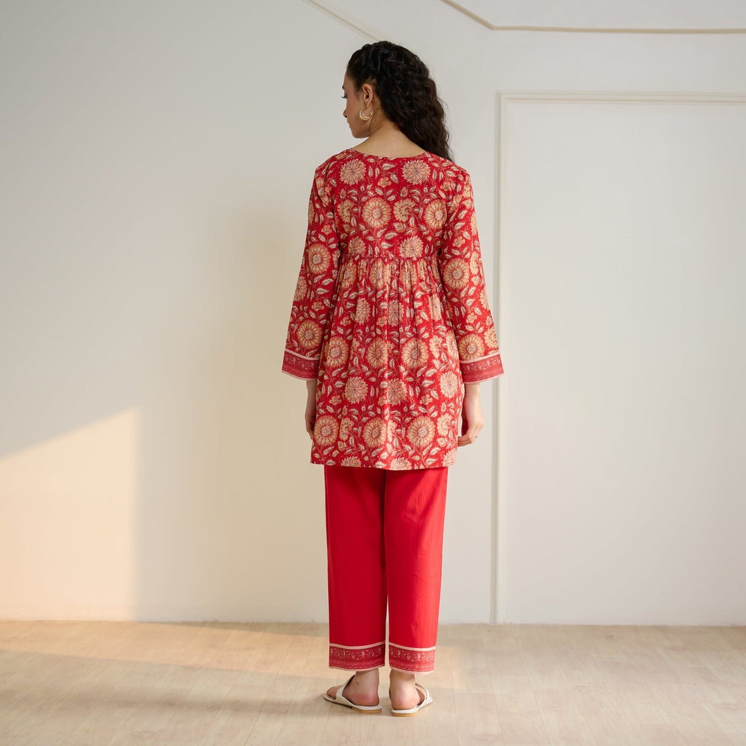 Cherry-Red-Cotton-Sanganeri-Co-Ord-Set
