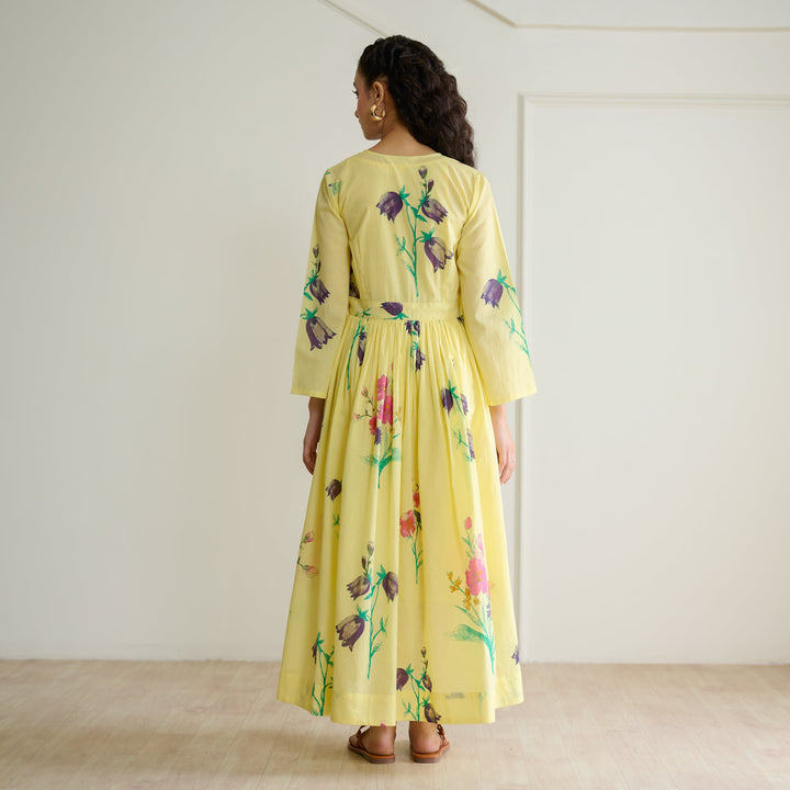 Banana-Yellow-Cotton-Maxi-Dresse-With-Mulmul-Slip