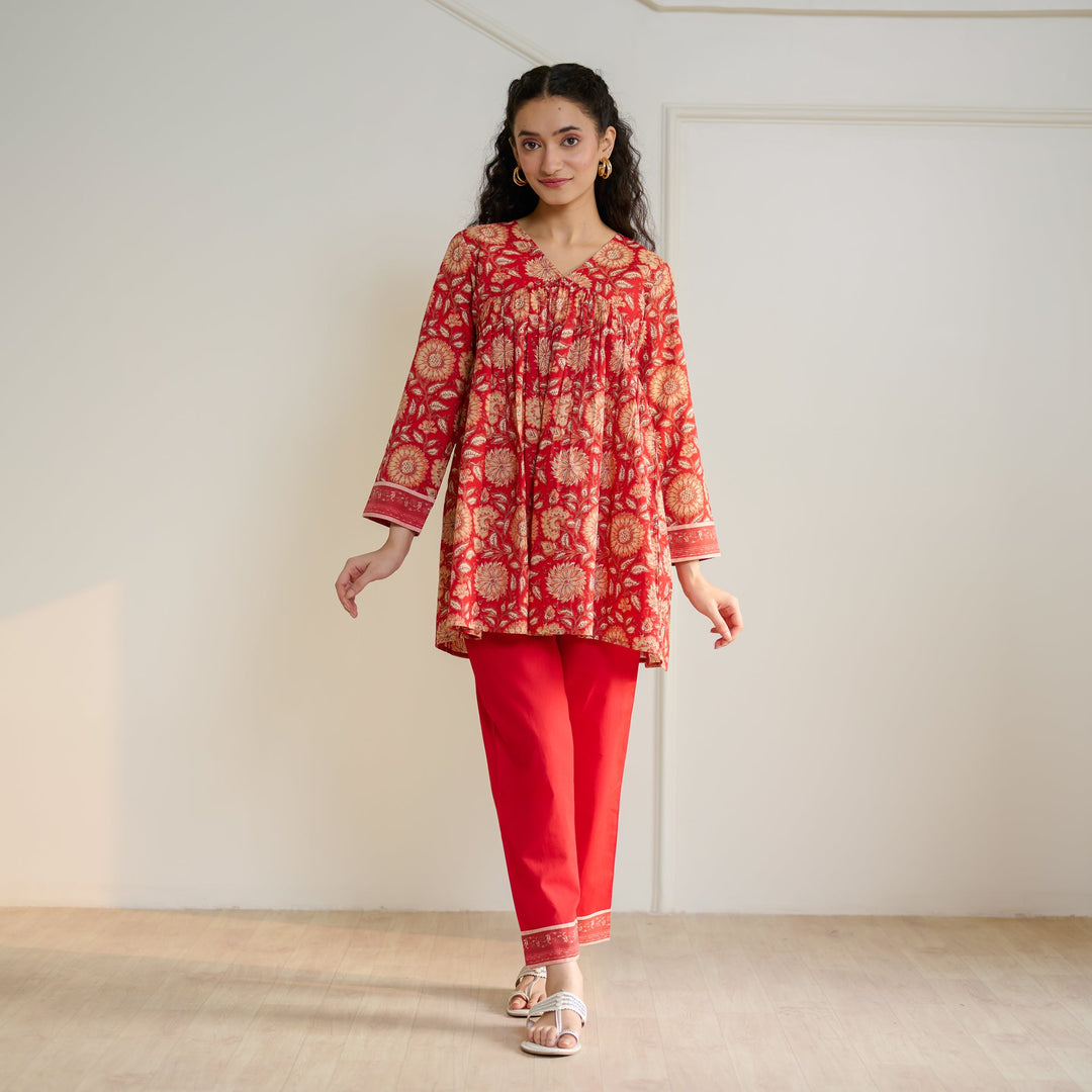 Cherry-Red-Cotton-Sanganeri-Co-Ord-Set