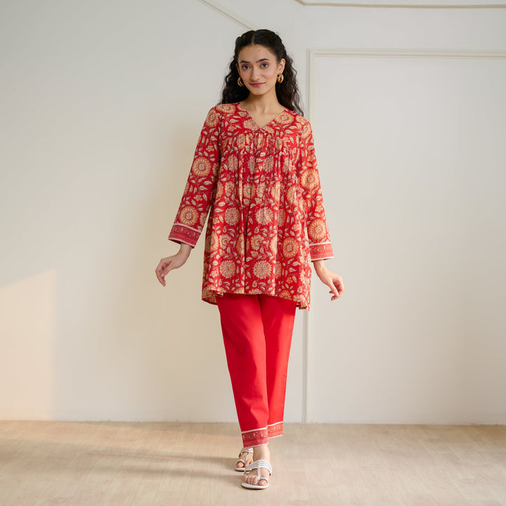 Cherry-Red-Cotton-Sanganeri-Co-Ord-Set