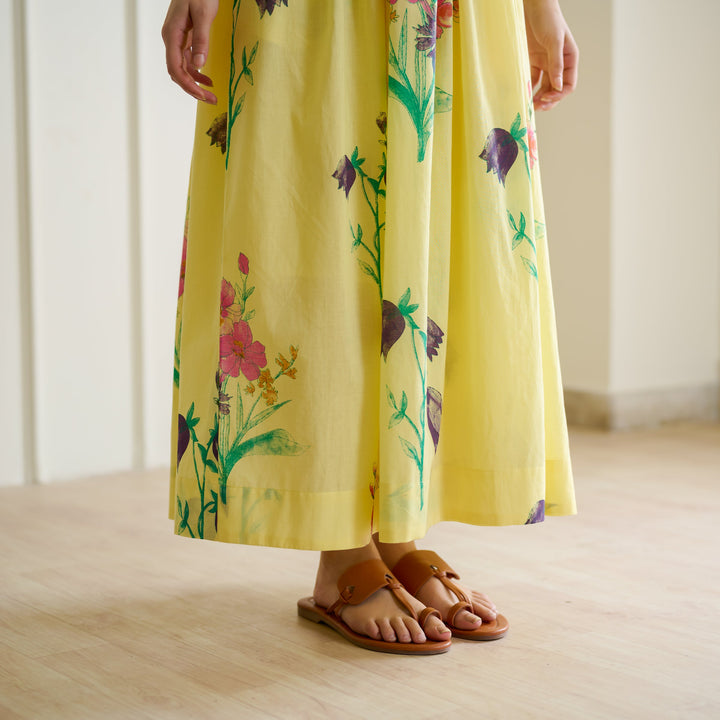 Banana-Yellow-Cotton-Maxi-Dresse-With-Mulmul-Slip