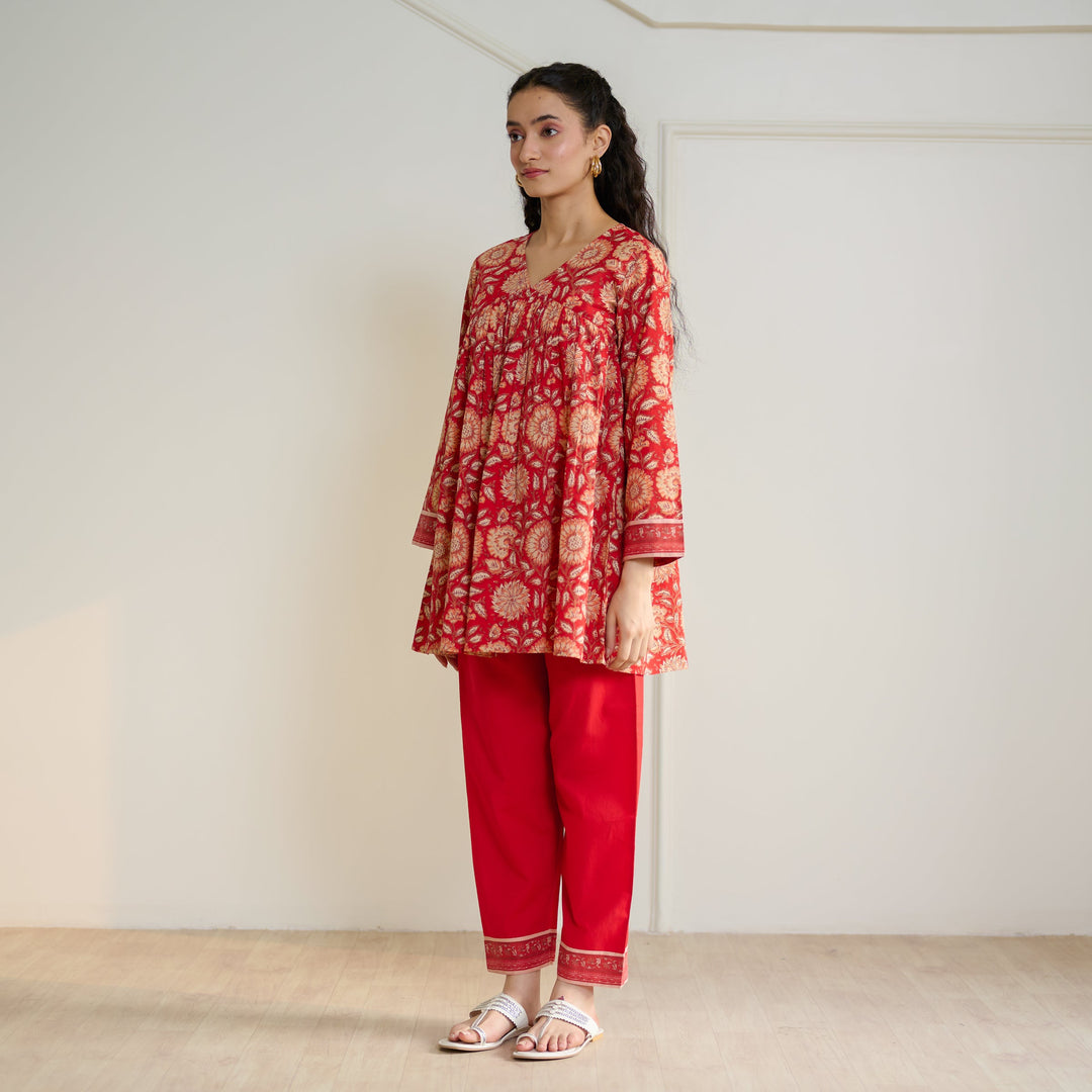 Cherry-Red-Cotton-Sanganeri-Co-Ord-Set
