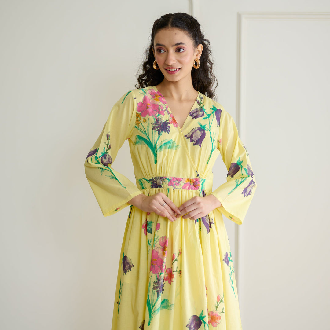 Banana-Yellow-Cotton-Maxi-Dresse-With-Mulmul-Slip