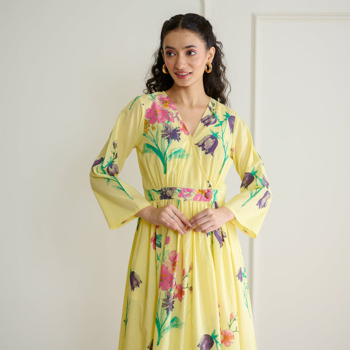 Banana-Yellow-Cotton-Maxi-Dresse-With-Mulmul-Slip