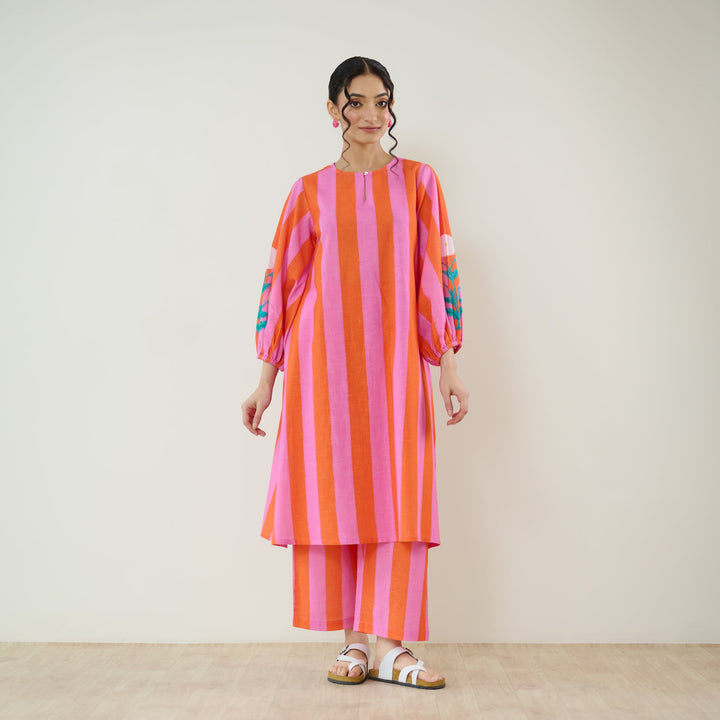 Orange-Cotton-Striped-2-Piece-Kurta-Set