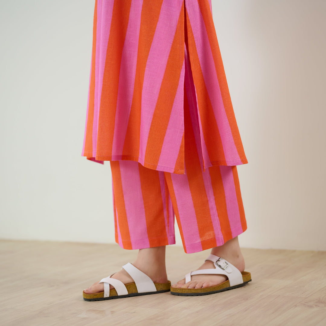 Orange-Cotton-Striped-2-Piece-Kurta-Set