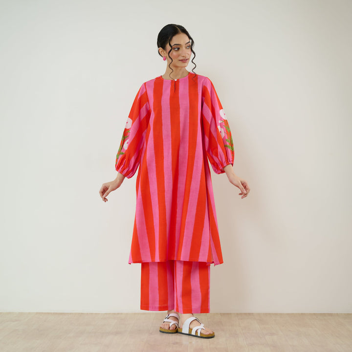 Hot-Pink-Cotton-Striped-2-Piece-Kurta-Set