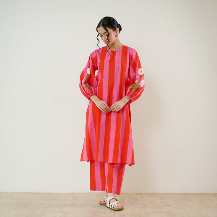 Hot-Pink-Cotton-Striped-2-Piece-Kurta-Set
