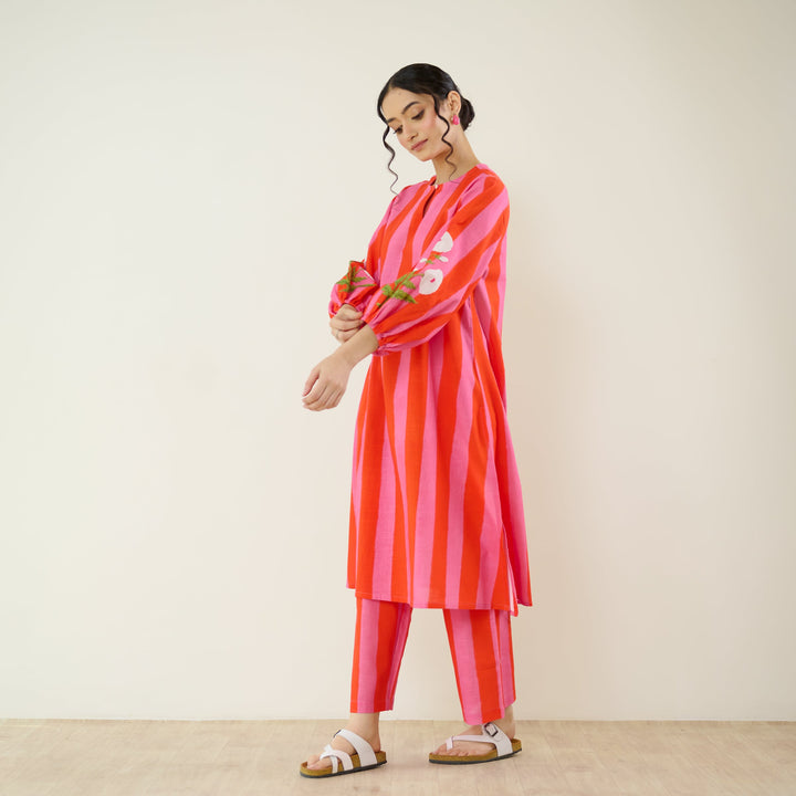 Hot-Pink-Cotton-Striped-2-Piece-Kurta-Set