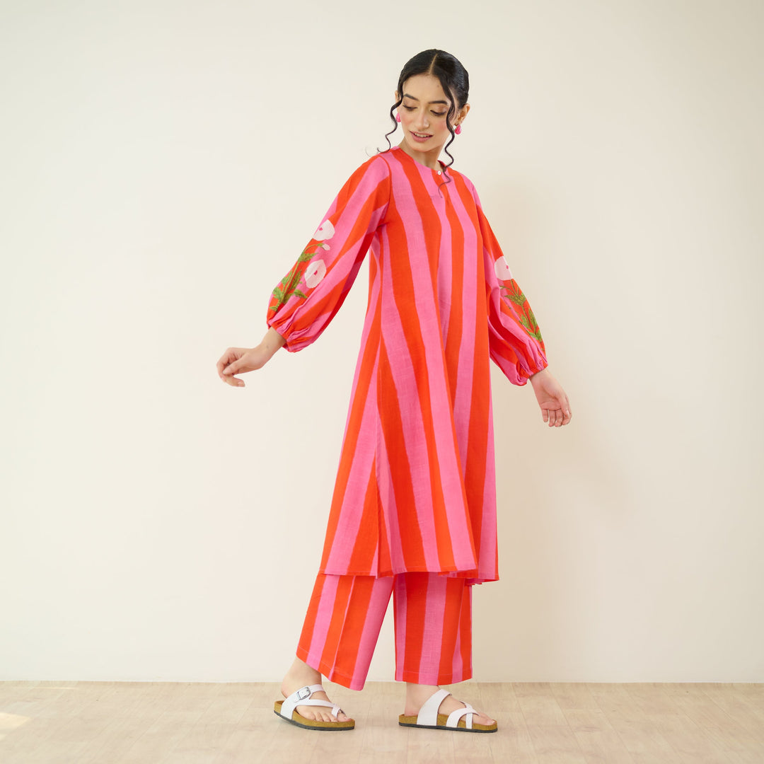 Hot-Pink-Cotton-Striped-2-Piece-Kurta-Set