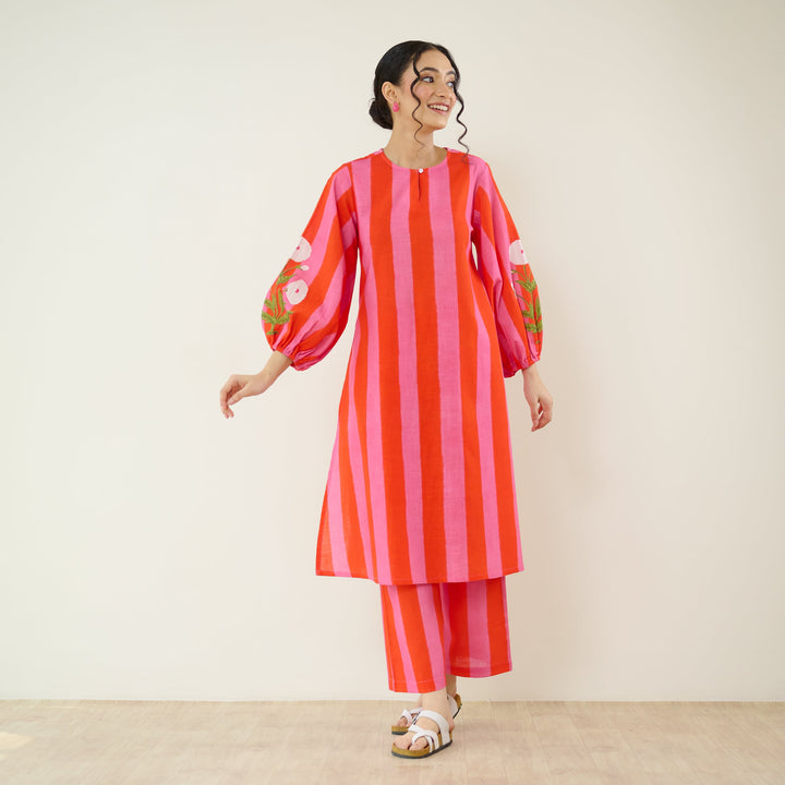 Hot-Pink-Cotton-Striped-2-Piece-Kurta-Set