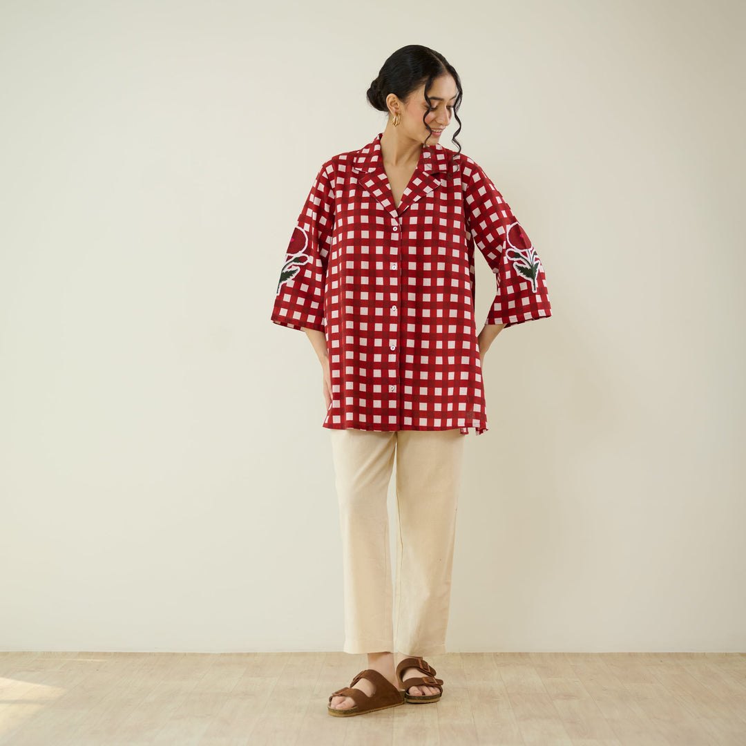 Cherry-Red-Cotton-Orchid-Checkered-Shirt