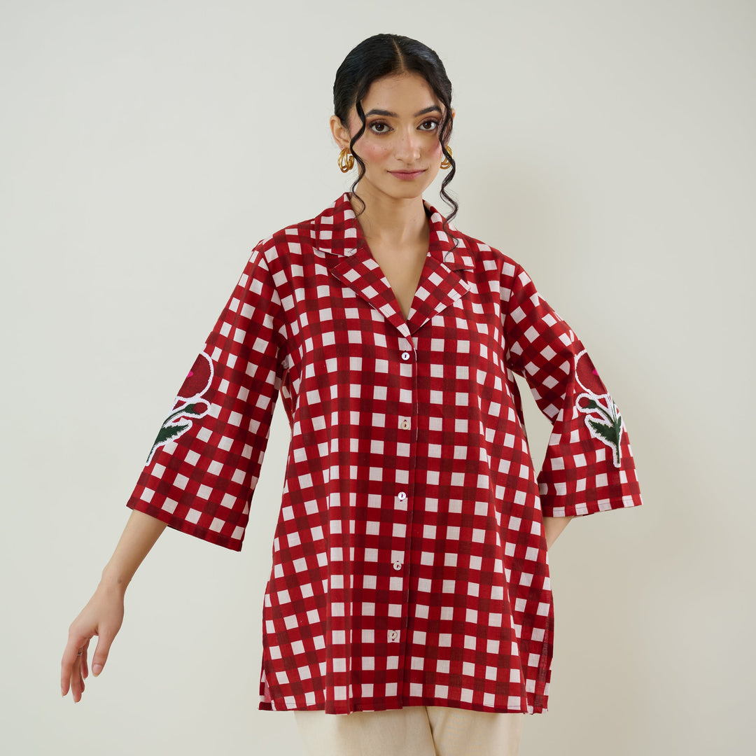 Cherry-Red-Cotton-Orchid-Checkered-Shirt