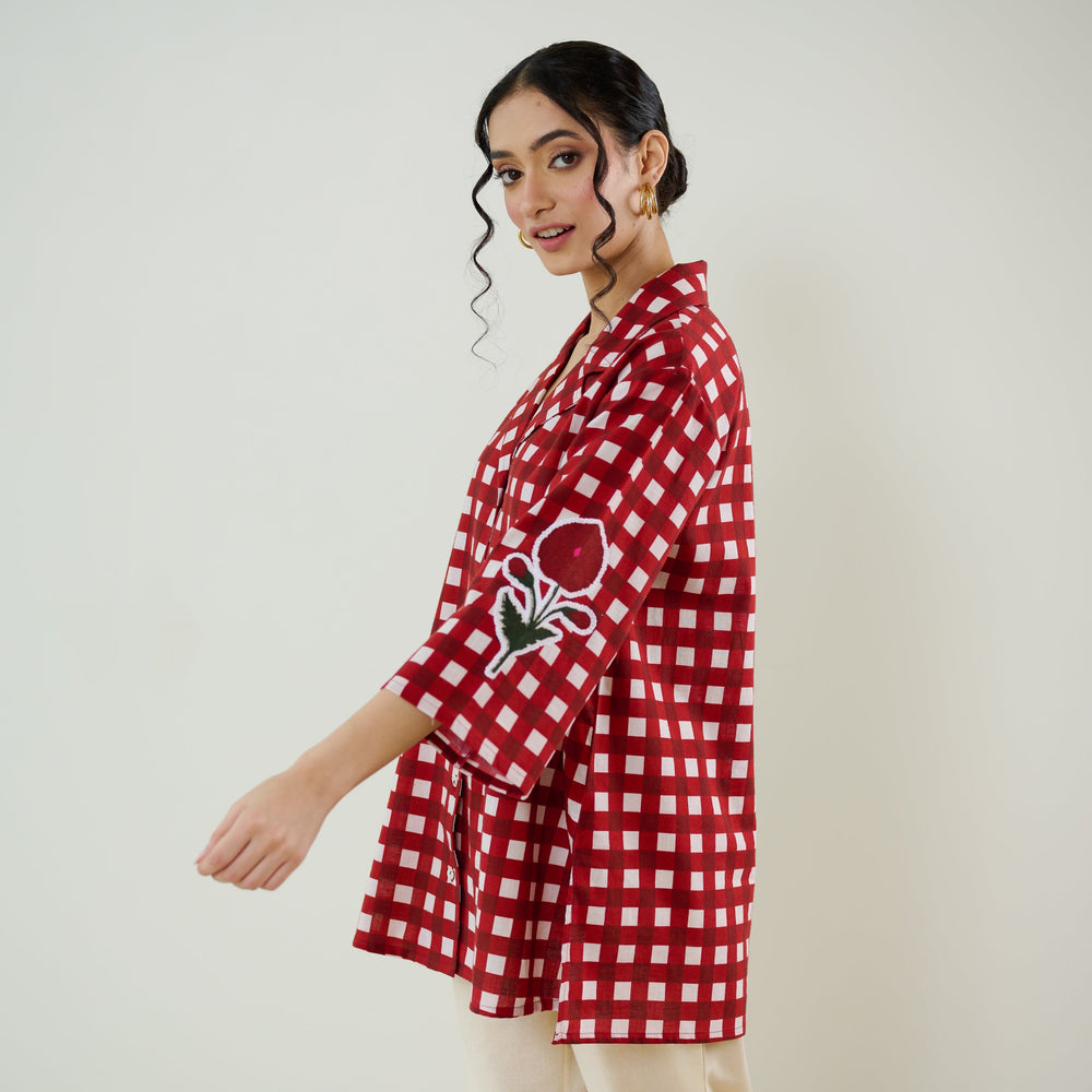 Cherry-Red-Cotton-Orchid-Checkered-Shirt