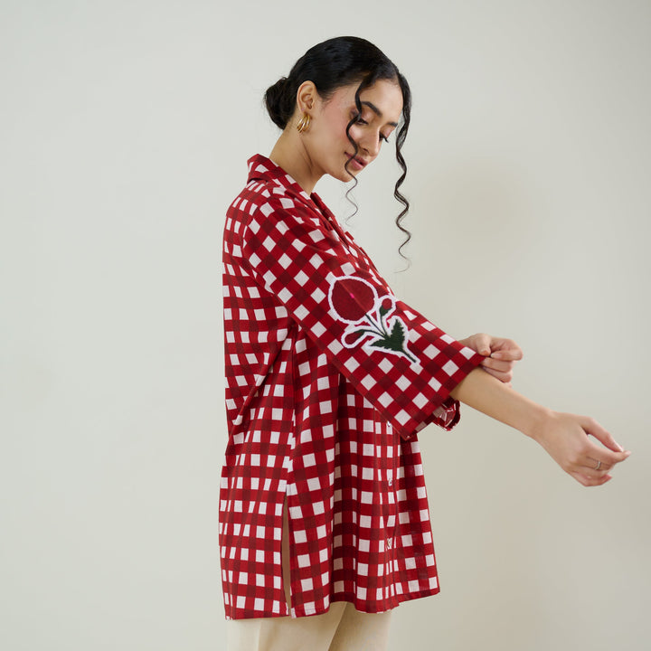 Cherry-Red-Cotton-Orchid-Checkered-Shirt
