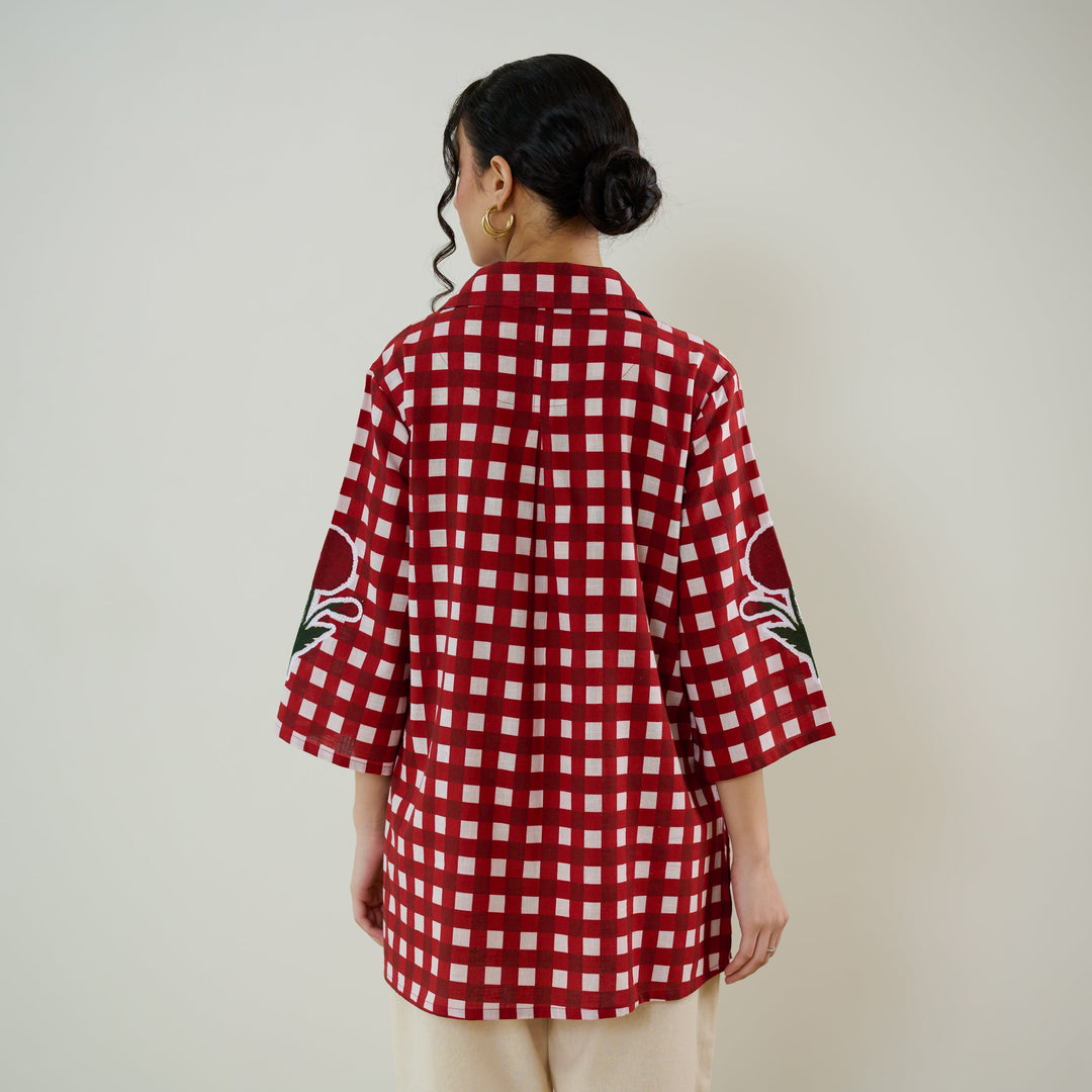Cherry-Red-Cotton-Orchid-Checkered-Shirt